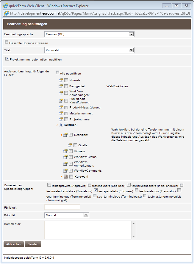 Bearbeitungsauftrag zuweisen aus Feedback Web