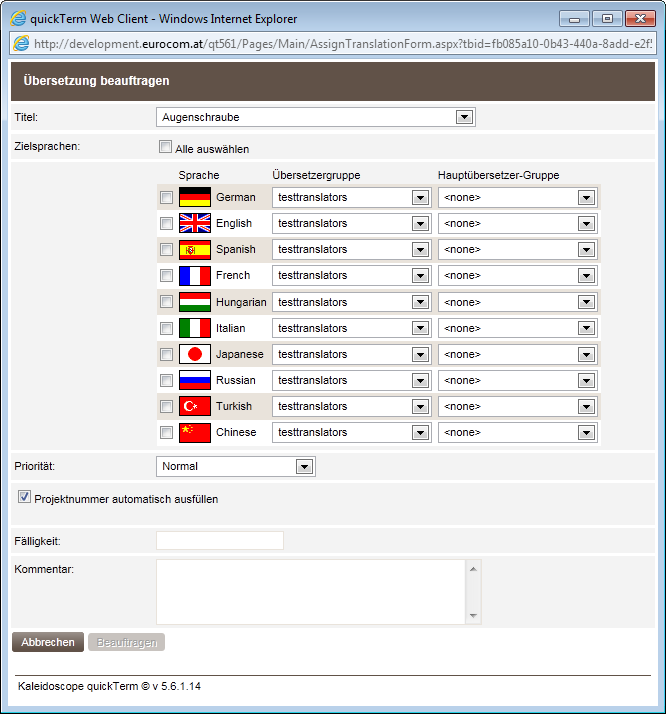 Übersetzung beauftragen Web