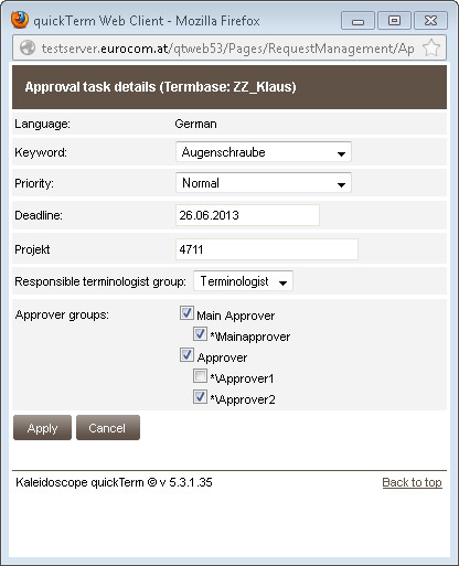 Approval task details - Web